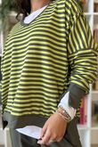 The Sunday Morning Stripe V Slouch Sweatshirt Pear Khaki